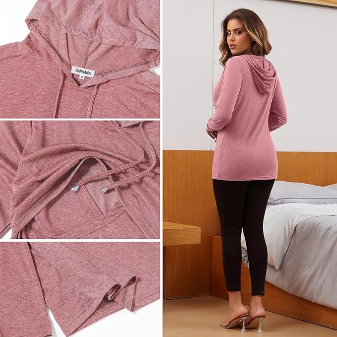 GINKANA Women's Nursing Hoodie Sweatshirt Long Sleeves Breastfeeding Maternity Tops Casual Clothes