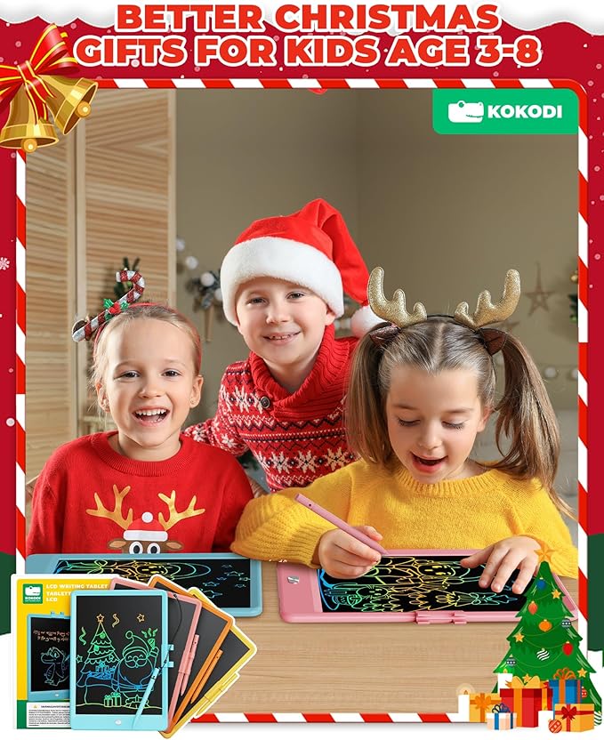 KOKODI LCD Writing Tablet, Valentines Day Gifts for Kids，10 Inch Colorful Toddler Doodle Board Drawing Tablet, Erasable Reusable Electronic Drawing Pads, Educational and Learning Toys for Kids