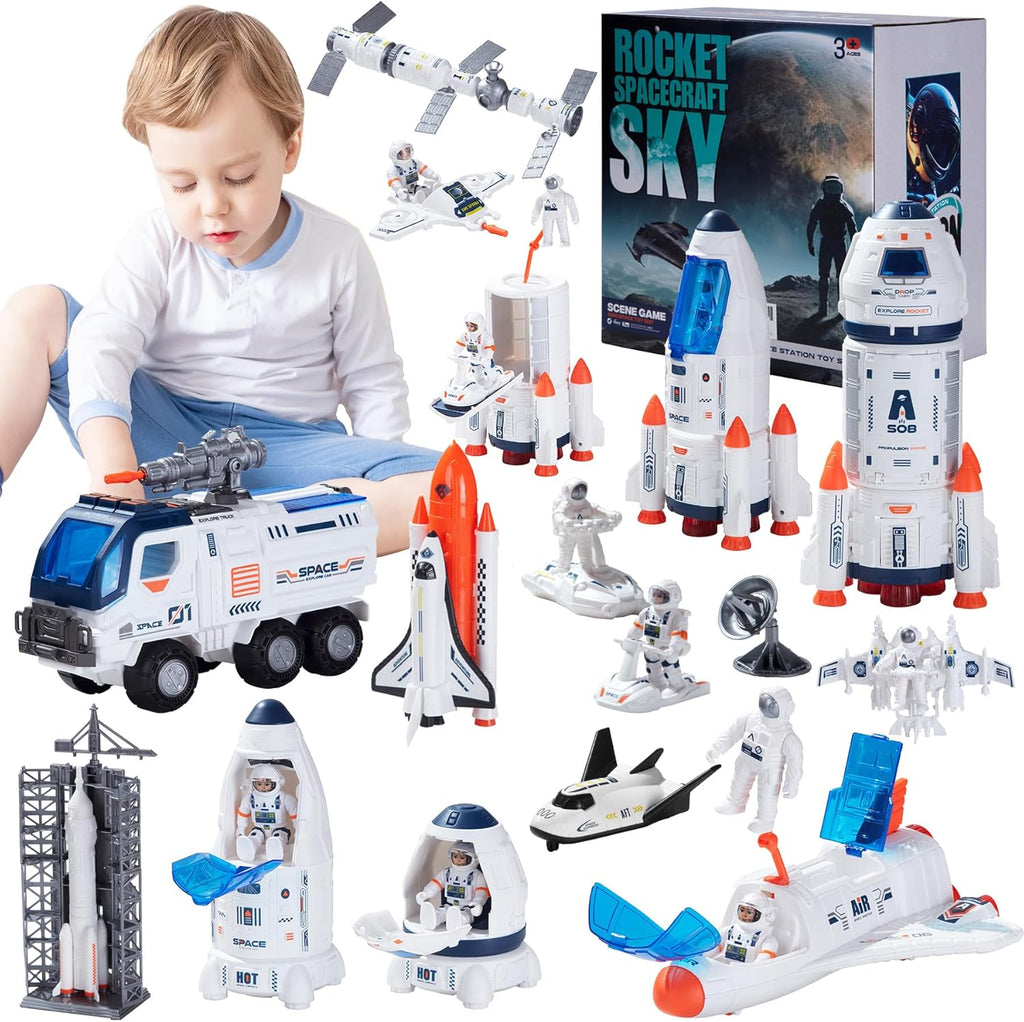 Large Space Exploration Astronaut Kids Toy, Rocket & Shuttle with Light/Sound & Spray Effects, Outer Space Playset Series