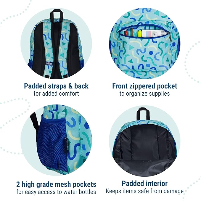 Wildkin 16-inch Kids Backpack – Durable, Padded & Spacious School Bag for Boys & Girls - Confetti Blue