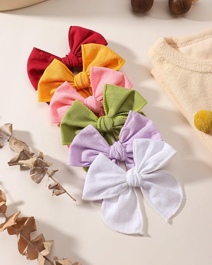 doboi 20PCS Fable Bows 3.6 Inch Hair Clips Baby Girls Hair Clips Cotton Linen Bows for Girls Solid 10 Color Hair Accessories for Baby Toddlers Kids