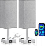 aooshine Gray Set of 2 Touch Lamps with USB Port Nightstand Lamp with USB-C+A Charge Ports & AC Outlets, 3-Way Dimmable Bedside Lamp, Small for Bedroom Living Room (Bulb Included)
