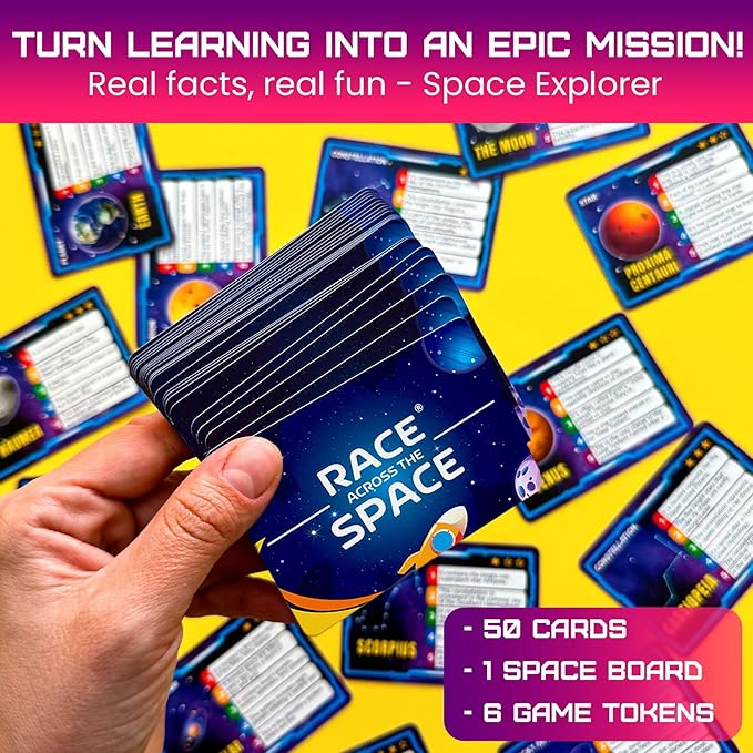 QUOKKA Space Board Game for Kids Ages 8-12 and Families – Fun Space Trivia Game with 50 Cards, Colorful Tokens & Game Board – Learn Planets, Moons Facts – Educational Family Games