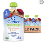 Gerber Stage 2 Baby Food, Organic Banana Strawberry Beet Oatmeal, Baby Puree, 12PK
