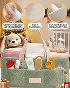 Baby Diaper Caddy Organizer with Portable Changing Mat - Teddy Fleece Diaper Organizer for Changing Table - Basket for Changing Essentials - Baby Essentials Organizer with Removable Dividers