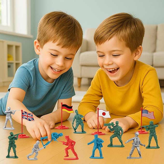 Liberty Imports Army Men Toy Soldiers Playset Bucket – WWII Action Figures with Military Vehicles, Accessories & Flags – Kids Imaginative Battle Toy Set (200 PCS - Soldiers Only)