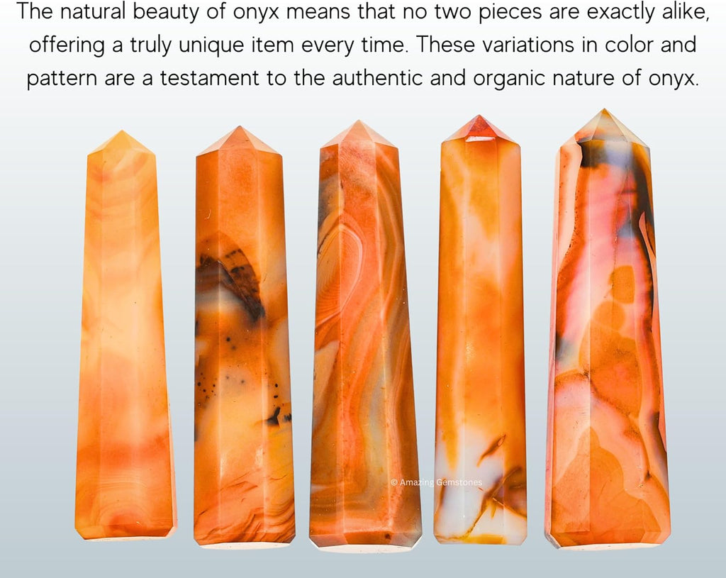 Amazing Gemstone Carnelian Onyx Crystal Towers ~ Natural Healing Crystal Point Obelisk for Reiki Healing and Crystal Grid (2 to 3 INCH)