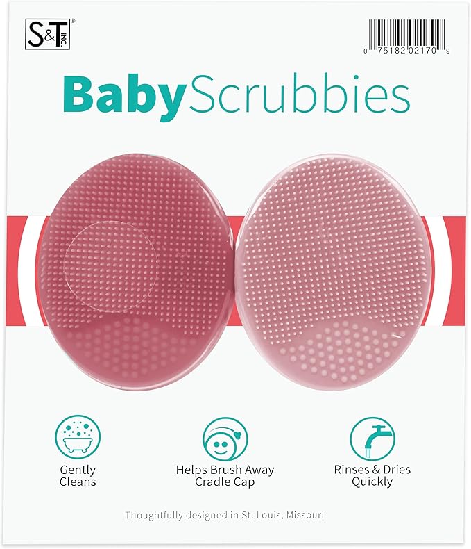 S&T INC. Exfoliating and Massaging Cradle Cap Bath Brushes for Baby, Silicone - 2 Inch x 2.5 Inch, Pink, 2 Pack