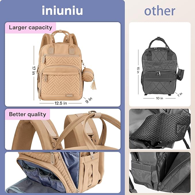 iniuniu Diaper Bag Backpack, 4 in 1 kit Large Unisex Baby Bags for Boys Girls, Waterproof Travel Back Pack with Diaper Pouch