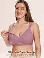 Angelhood Nursing Bras for Breastfeeding, Seamless Wireless Comfort Push up Lace Nursing Maternity Bralette for Pregnancy