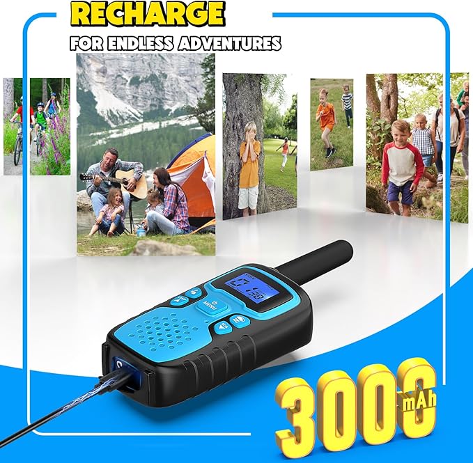 Wishouse Walkie Talkies for Kids Rechargeable Long Range,Xmas Birthday Gift for 4 5 6 7 8 9 Year Old Boys Girls,Hiking Gear Camping Games Cool Toys with NOAA,SOS Siren,Lamp,Lanyards,Easy to Use,2 Pack