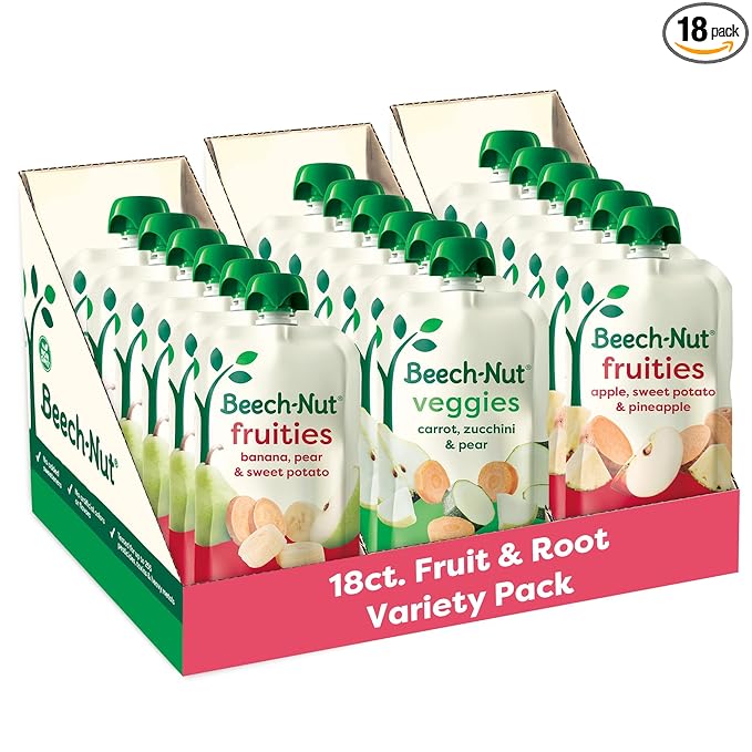 Beech-Nut Baby Food Variety Pack, Fruit & Root Veggie Blends Baby Food Pouches, Fruit & Veggie Purees, 3.5oz (18 Pack)