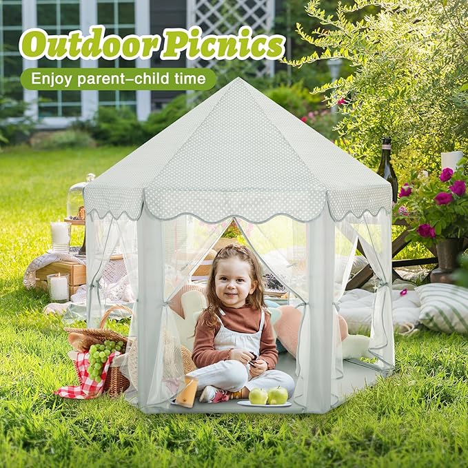 Monobeach Princess Tent Girls Celadon Large Playhouse Kids Castle Play Tent with Star Lights Gift Toy for Children Indoor and Outdoor Games, 55'' x 53'' (DxH)
