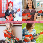 21 Inch Wooden Kids Toddler Child Children Acoustic Guitar Musical Instruments Ideal for 3-9 Year Old Boys Girls Gifts (Red)