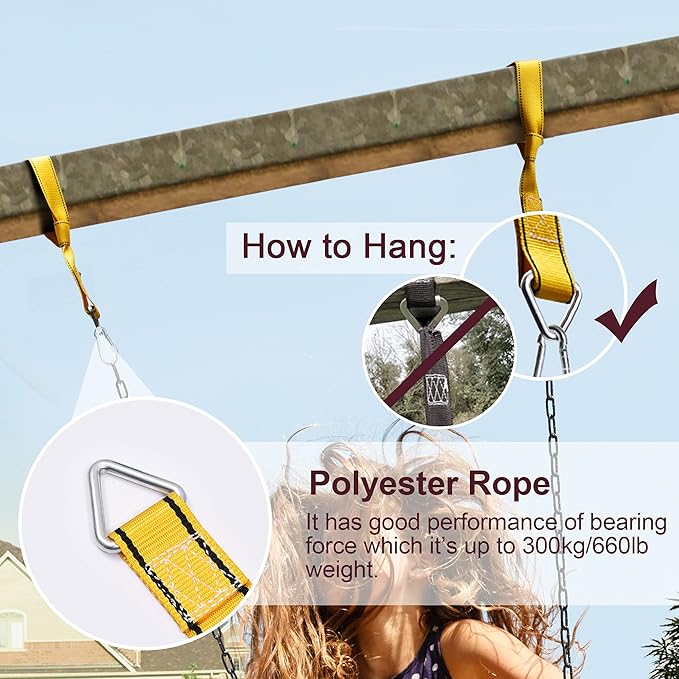 PACEARTH Swing Seat with Heavy Duty 68.9 inch Anti-Rust Plastic Coated Chains, 23.6 inch Tree Hanging Straps and Locking Buckles-Outdoor Playground Tree Swing Set Accessories Replacement (Blue)