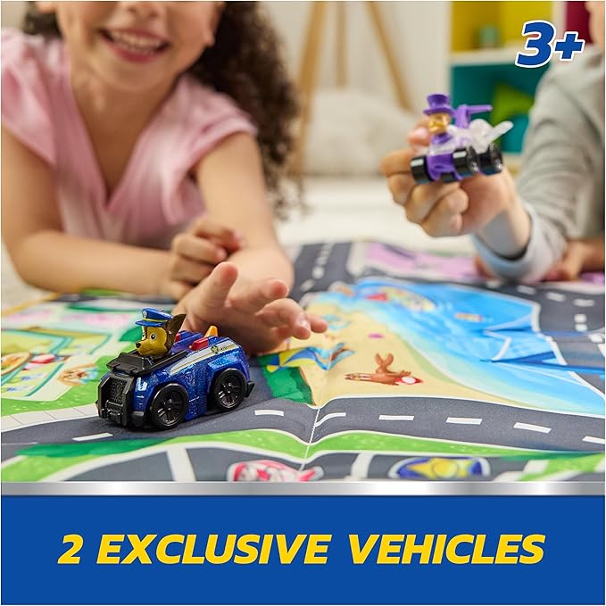 PAW Patrol Pup Squad Adventure Bay Playmat, 33-Inch Foldable Mat with Exclusive Chase and Humdinger Vehicles, Kids Toys for Boys & Girls Ages 3 and Up