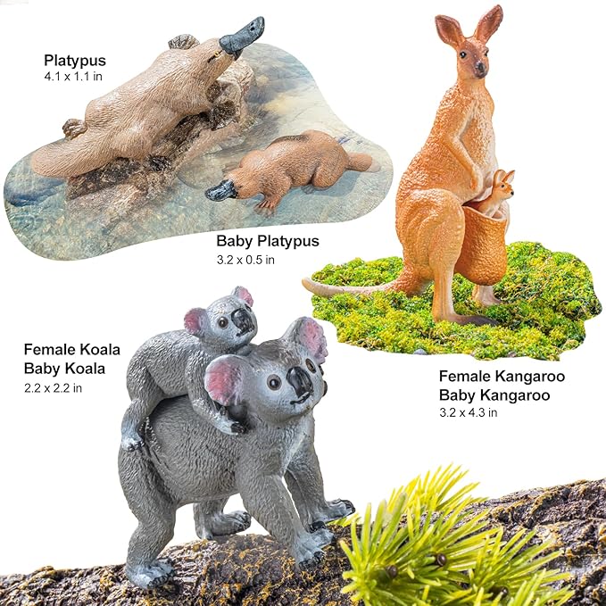 6PCS Australian Animal Figurines Family Toys for Kids, Zoo Safari Animal Figure, Includes Koala,Kangaroo,Platypus Figures with Cubs, Birthday Gift Party Favors Cake Toppers for Boy Girl
