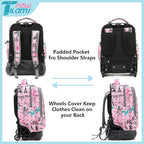 NEW TILAMI 18 inch Rolling Backpack for Kids, Waterproof, Adjustable Handle, Stair Climbing, Large Storage for School, Travel, Girls & Boys, Pink Paris