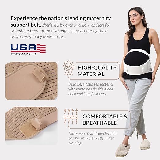 NeoTech Care Pregnancy Support Maternity Belt, Waist/Back/Abdomen Band, Belly Brace (Size M, Ivory Color)