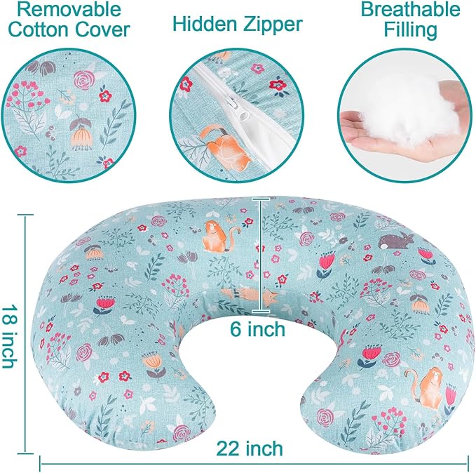 Nursing Pillow, Breastfeeding Pillow with Removable Cotton Cover, Baby Feeding Pillow for Mom Easier Breast Feeding and Bottle Feeding, Breastfeeding Support Cushion for Newborn (Leave)