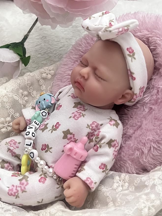 7 Inch Reborn Baby Doll ， Silicone Doll Girl Betty, Mini Realistic Newborn Baby Dolls Silicone Full Body with Feeding Accessories