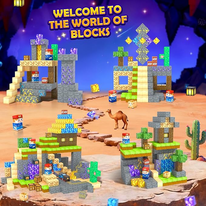 100PCS Magnetic Blocks: Build Mine Magnet World Set Magntic Toys for 4-8 STEM Building Cubes Magnetic Tiles Sensory Educational Toys for 3+ Years Old Boys Girls Birthday Christmas Gifts