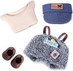 Clothes for 6.7in/17cm Doll, Set of 4 Cute Doll Accessories Includes Doll Hat+T-Shirt+Bib Pants+Shoes Set Premium Fashion Outfit for Collectors Unique Gift (Style E)