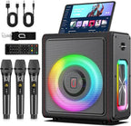 Karaoke Machine with 3 Wireless Mics | Bluetooth 5.3 Speaker with Echo Adjustment & Auto Pitch Correction | PA System with RGB Lights, Supports TV/TF Card/USB/AUX/Live/REC for Home Parties
