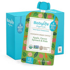 Babylife Organics Stage 2 - Apple, Carrot, Spinach & Kale, 3.5 Ounce Pouch (6 Pack) - Heavy Metal Safe, Organic Baby Food