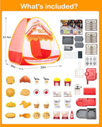 Kids Play Tent, Pop Up Play Tent Burger Theme with Complete Toy Set, Play Toys Play Set for Kids Indoor Outdoor Pretend Play