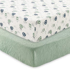 david's kids Muslin Crib Sheets for Boys Girls, 2 Pack 100% Cotton Soft Breathable Fitted Baby Sheet Set, 28x52 Inch Fits Standard Crib and Toddler Mattresses, Animals