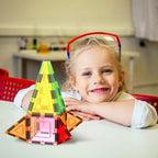 PicassoTiles Magnetic Tile Building Block Set with Squares and Triangles STEM Educational Construction Geometric Magnet Shape Kit for Brain Development Creativity and Learning for Kids Age 3 Plus PB12