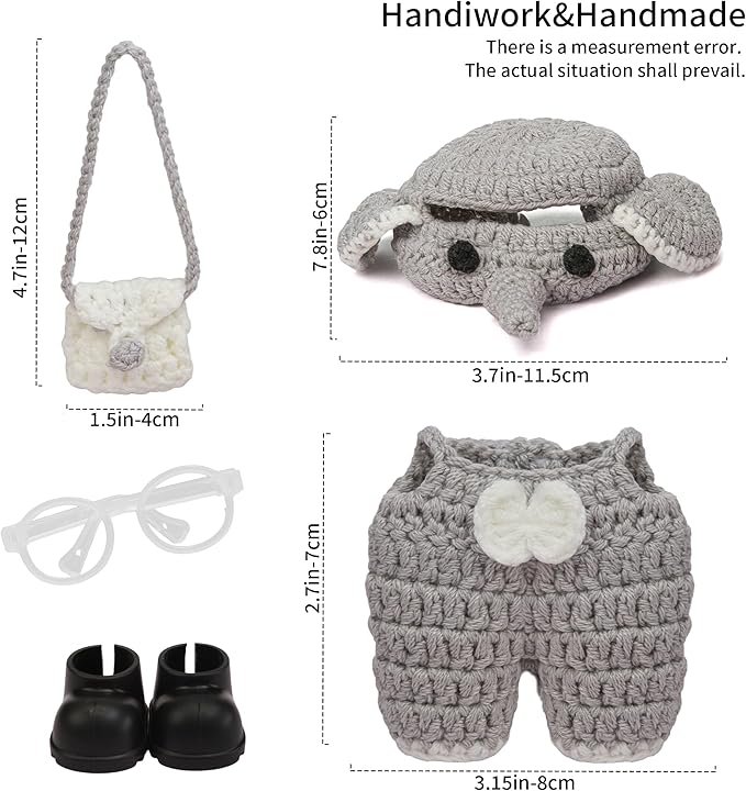 5pcs Handcrafted Elephant Outfit for 17cm Doll Clothes Set - Cute and Premium Outfits Accessories, Hand Crocheted Hat, Sweaters (Blue)