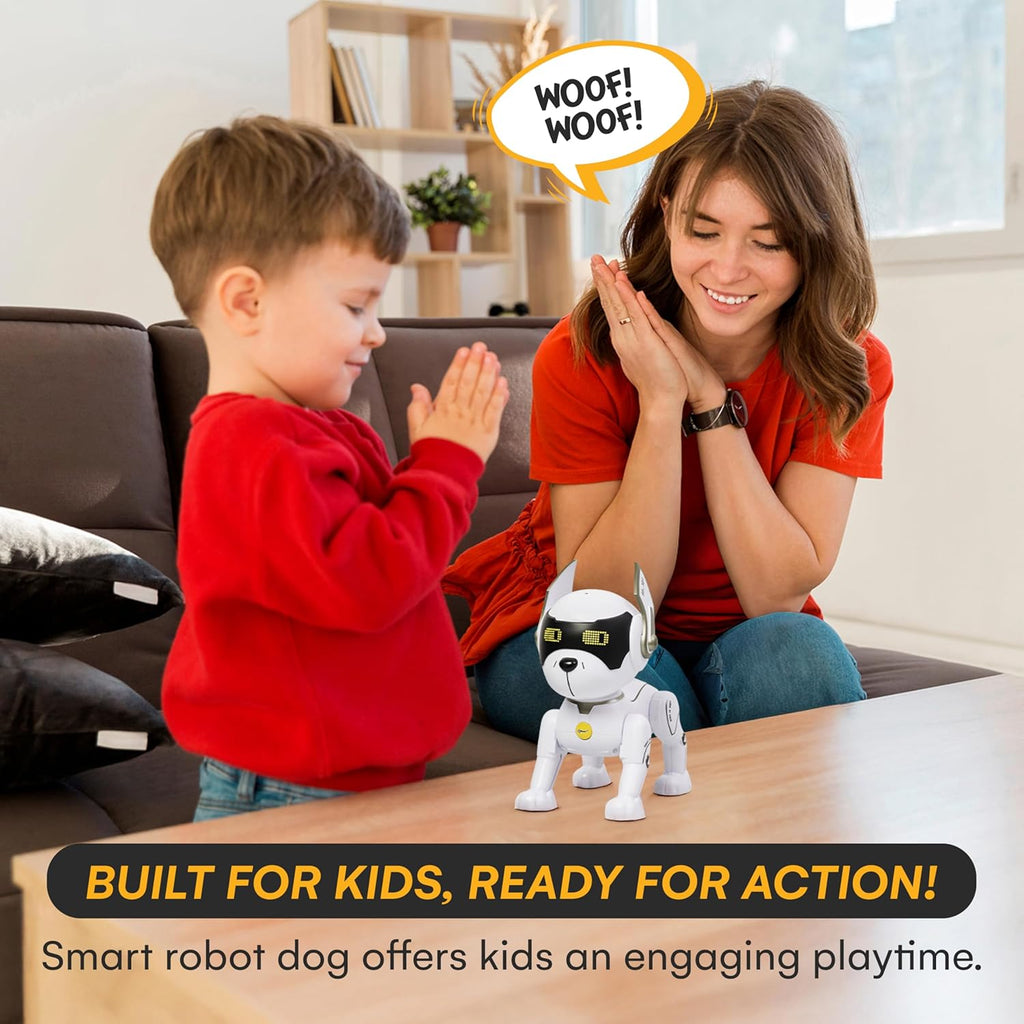 Top Race Robot Dog - Interactive Rechargeable RC Dog Toy for Kids with Gesture Sensing, Adventure Mode, Programming Tricks, STEM Learning - Robotic Pet for Ages 8-12 - White