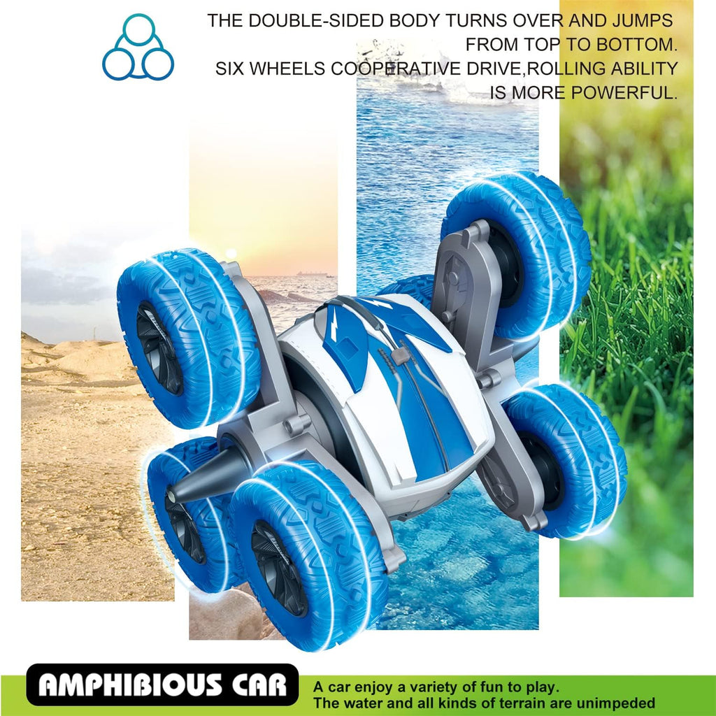 Threeking Waterproof RC Stunt Car Remote Control Cars Double-Sided Driving 360 Degree Flips Rotating Indoor Outdoor Toys Gifts Presents for 6 7 8 9 10 11 12 Year Old Kids Boys Girls