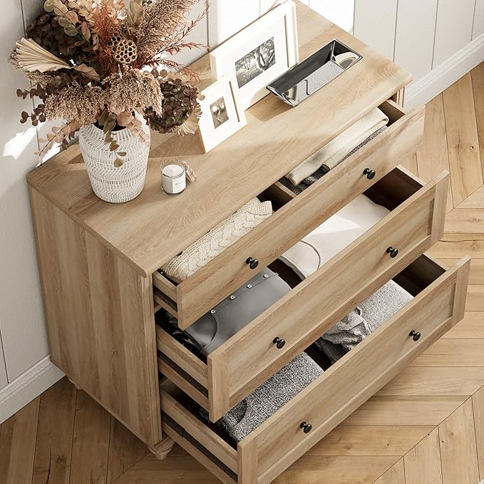 WAMPAT Oak Dresser for Bedroom with 9 Drawers, Kids Dressers with Wide Chest of Drawers, Mid Century Modern Wooden Closet Storage Organizer, Large Wood Dressers for Living Room, Nursery, Hallway