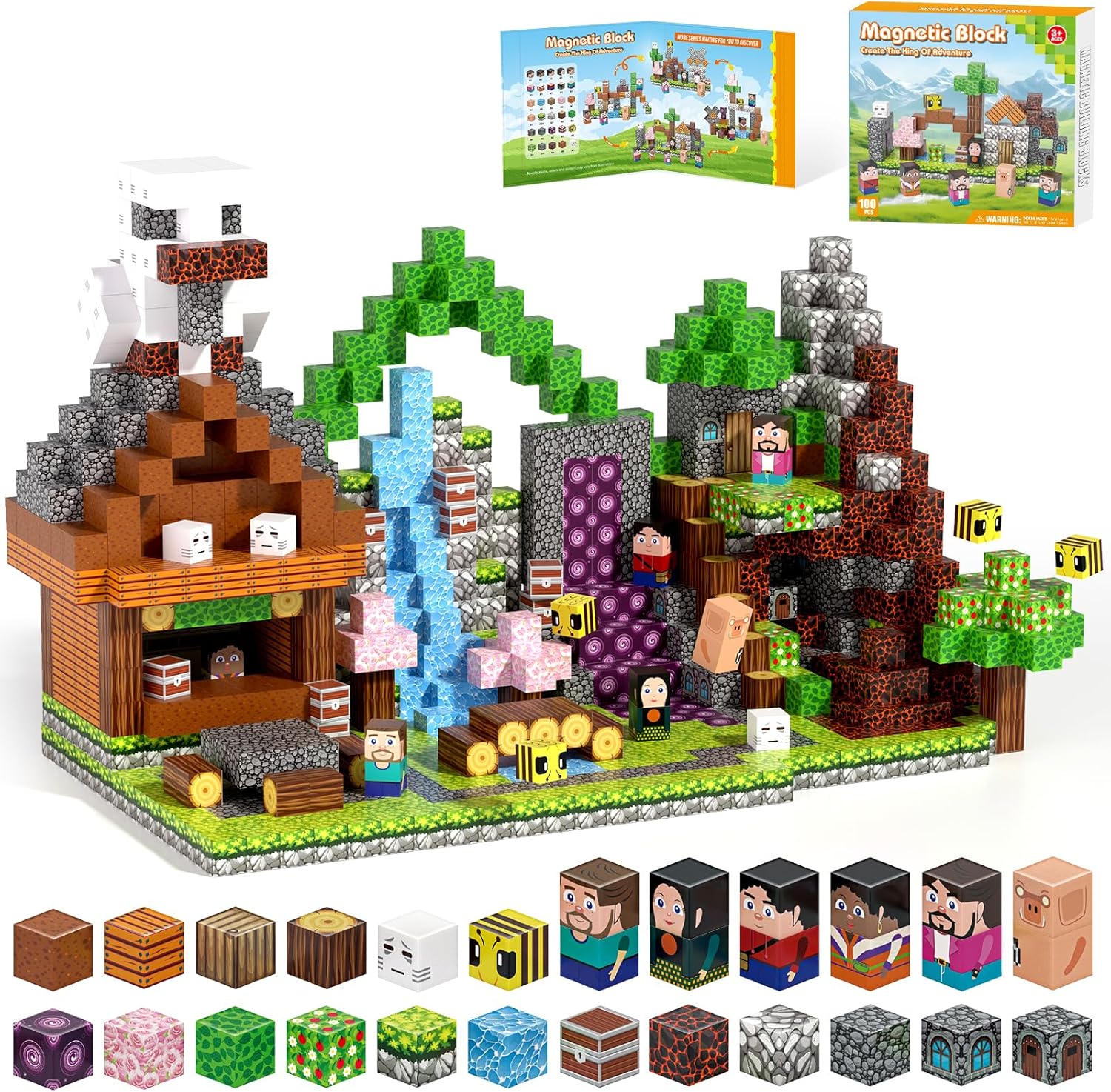 Magnetic Blocks, Magnetic Building Blocks Gryxpox, Magnet Tiles with Adventure World Blocks Toy, Magnetic Blocks For Kids Ages 4-8, STEM Sensory Toys for Ages 3+ Toddlers Kids Girl Boys Birthday Gifts