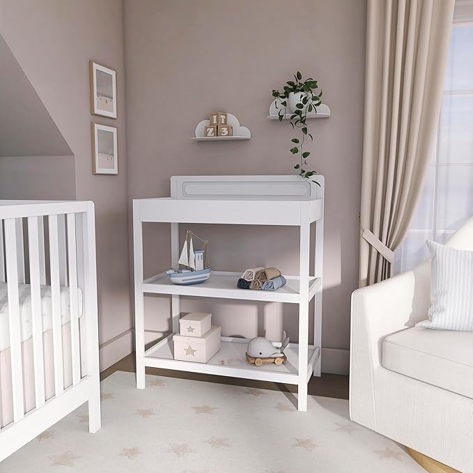 Dream On Me Avery Changing Table in White – JPMA Certified, Multiple Spacious Storage Shelves, Compact Slim Space-Saving Design, Water-Based Non-Toxic Finish
