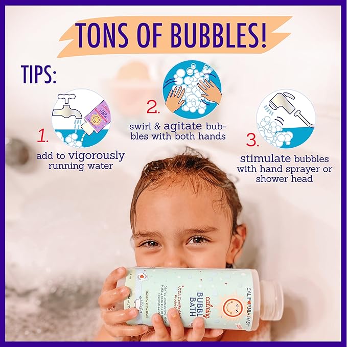 California Baby Calming Lavender Bubble Bath | 100% Plant-Based Kids Bubble Bath | Gentle Baby Bubble Bath | Free Bubble Wand | 384 mL / 13oz