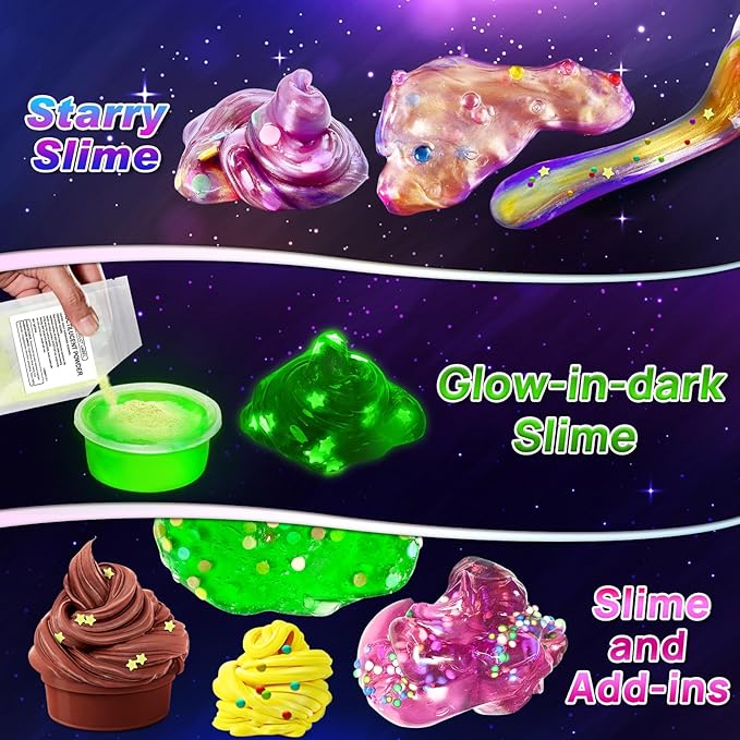 YOPINSAND Galaxy Slime Kit for Girls, DIY Slime Making Kit, Glimmer Crunchy, Butter, Foam, Glow in The Dark Slime with Add-ins, Foam Balls, Charms, Glitters, Party Favors Gift Toys for Kids 6-12