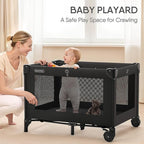 4-in-1 Baby Bassinet with Playard, Sleeper Nest, Changing Table, Mosquito Net & Canopy, Storage and Toys for Newborn to Toddler