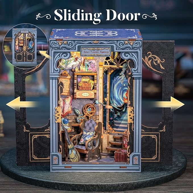 CUTEBEE Book Nook Kit - DIY Miniature House Dollhouse Kit for Adults and Teens, Booknook Tiny House Bookshelf Decor 3D Wooden Puzzle, Gifts for Family Friends (Soul Travel Agency)