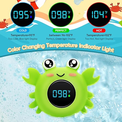b&h Baby Bath Thermometer with LED Display, Newborn Water Temp Thermometer, Safety Water Sensor for Infants, Color-Coded Alerts, Tub Temperature Monitor, Cute Floating Bath Toy, Crab (Pink)