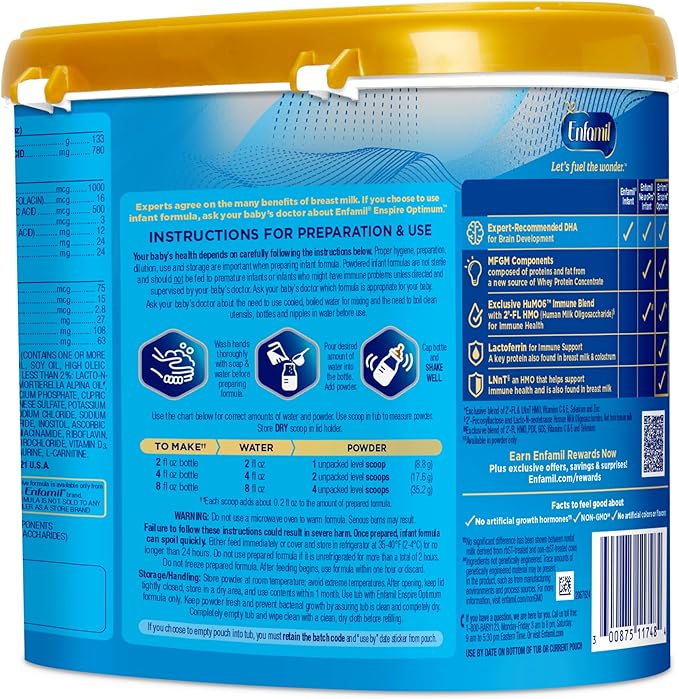 Enfamil Optimum Baby Formula, Our Closest Formula to Breast Milk, Immune-Supporting Lactoferrin also found in Breast Milk, Brain-Building DHA, 20.5 Oz, Pack of 4
