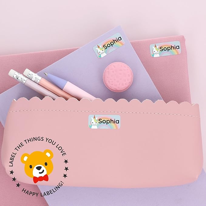 Personalized Name Labels for Kids (120) – Custom Waterproof & Durable Stickers for Clothing, Daycare, Office & School Supplies - Unicorns