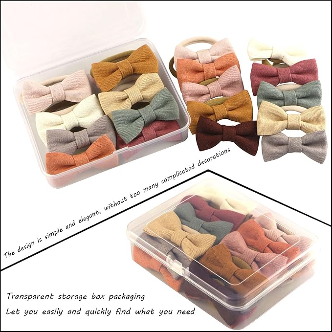 24-Pack Multicolor Linen Bow Hair Ties for Toddler & Infant Girls - Gentle No-Damage Elastic Ponytail Holders