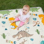 Foldable Baby Play Mat, PIGLOG 0.6in Thick Waterproof Playmats for Babies and Toddlers Kids, Safe Foam Playmat for Tummy Time, 50x50 Playpen Mat, Reversible Portable Floor Mat for Infant, Dinosaur