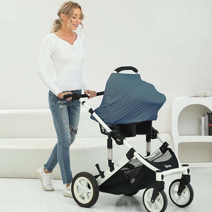 Breathable Car Seat Cover for Babies – Multi-Purpose Soft Rayon Nursing Cover for Breastfeeding, High Stretchy Infant Carseat Canopy, Stroller Cover (Smooth Rayon, Blue)