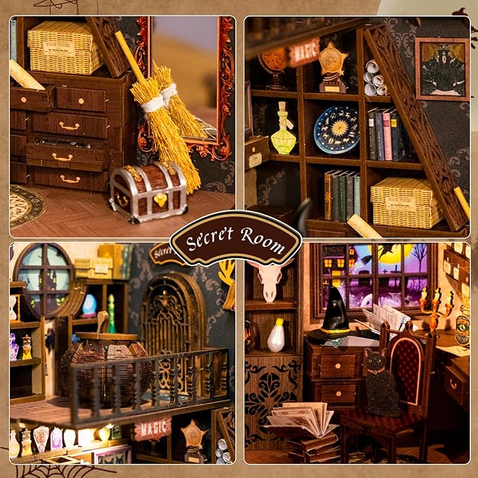 CUTEBEE Book Nook Kit - DIY Miniature House Dollhouse Kit for Adults and Teens, 3D Wooden Puzzle Booknook Build Bookshelf Decor, Gifts for Family and Friends (Magic Pharmacist)