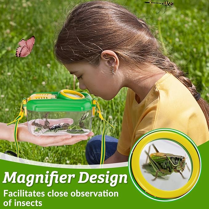 2 Set Bug Catcher for Kids- Educational Bug Catching Kit Including Butterfly Net, Insect Clip, Tweezer, Outdoor Toys for Kids Ages 3-10 (Green)
